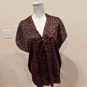 Adrienne Leopard Print V-Neck Poncho Tunic Top